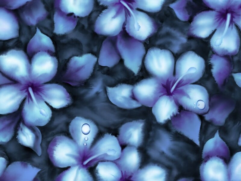 Blue Flowers with Water Droplets — Purple