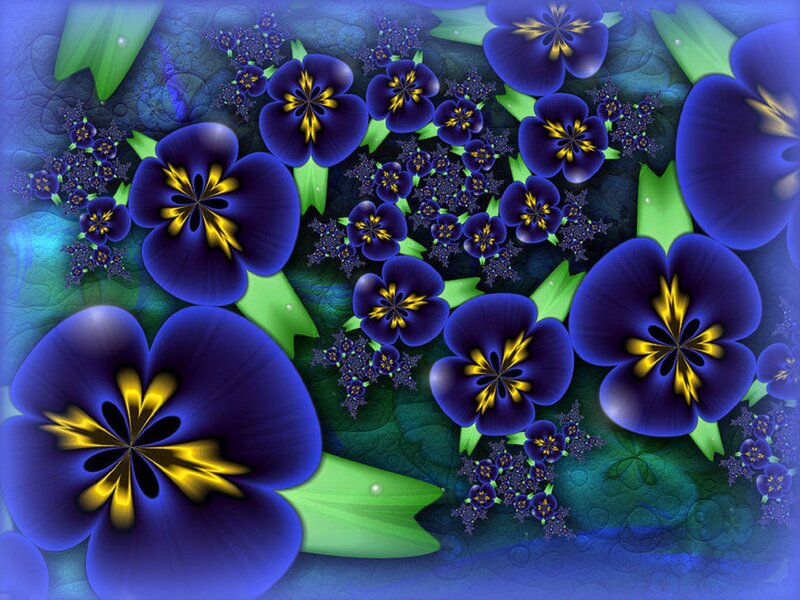 Blue Flowers with Yellow Centers — Vibrant