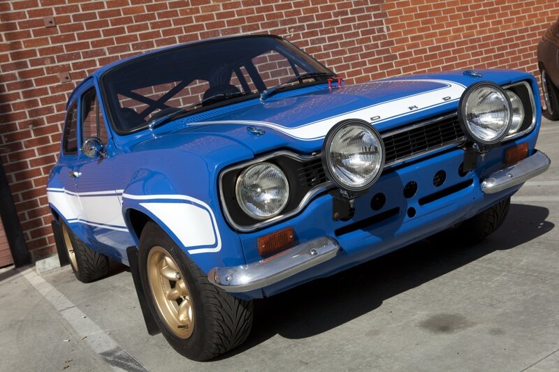Blue Ford Escort rally car