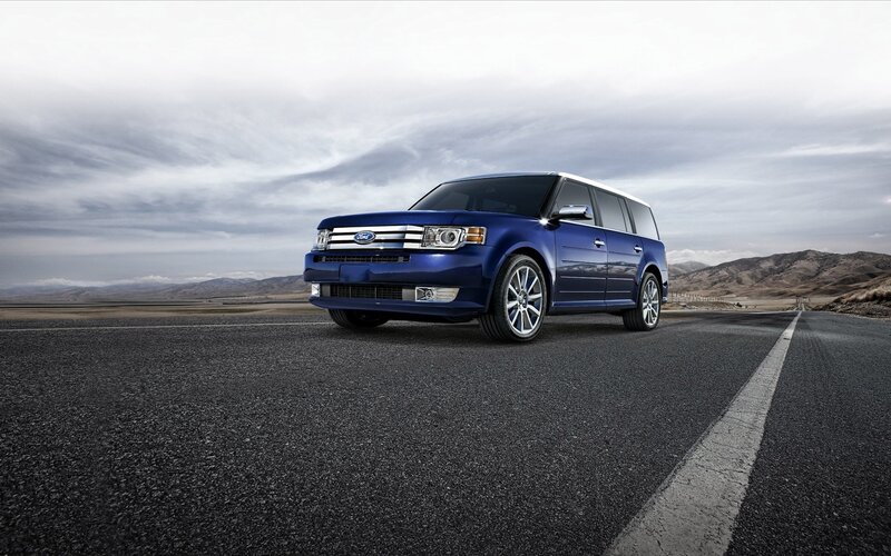 blue ford flex on road