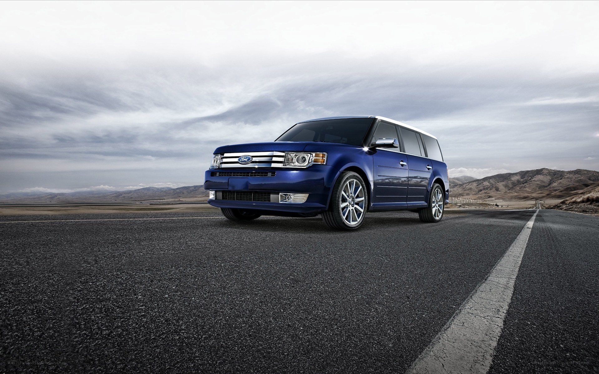 blue ford flex on road