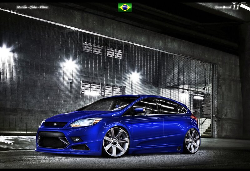 Blue Ford Focus in garage