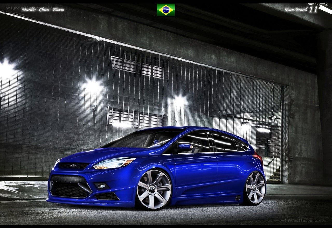 Blue Ford Focus in garage