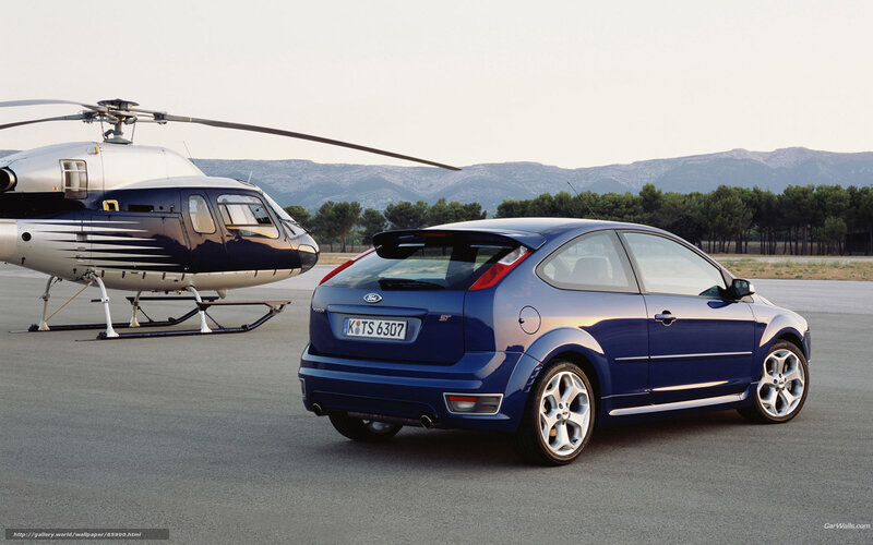 Blue Ford Focus ST with helicopter