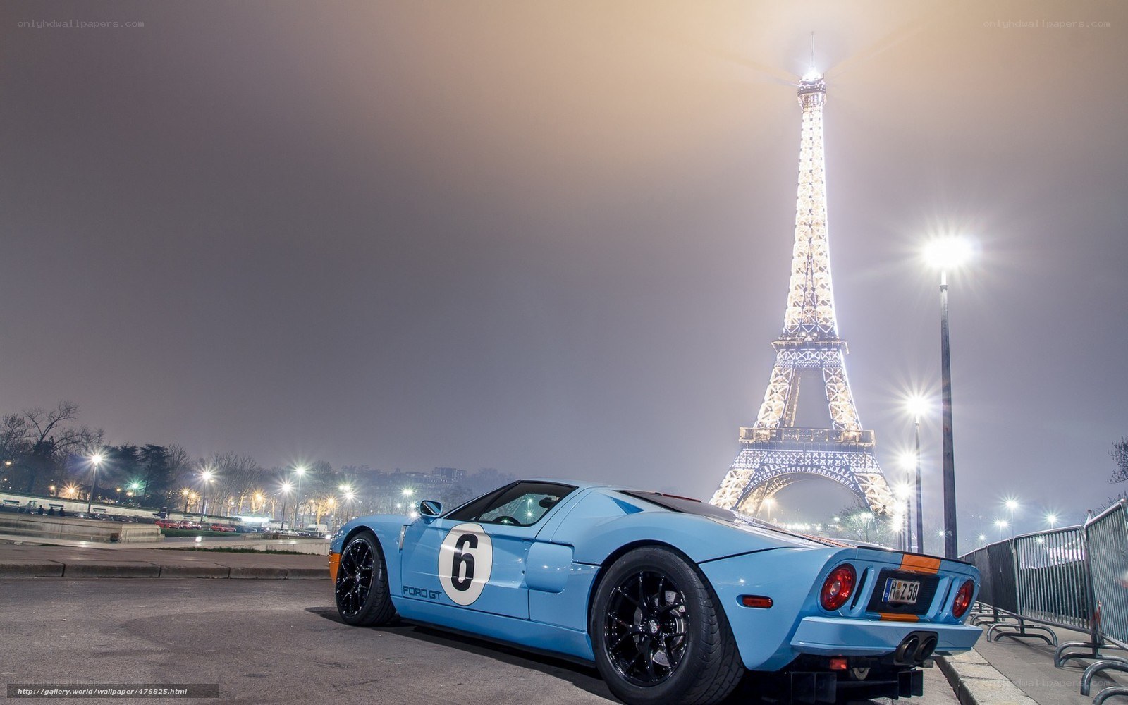 Blue Ford GT by Eiffel Tower