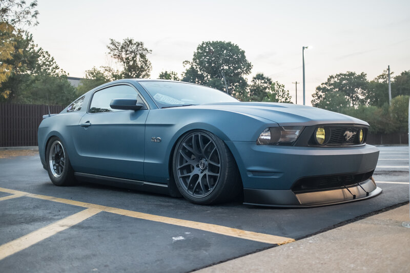 Blue Ford Mustang — Calm, Sunset, Photograph