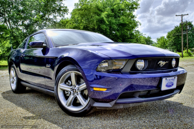 Blue Ford Mustang — Dramatic, Afternoon, Photograph, Trees