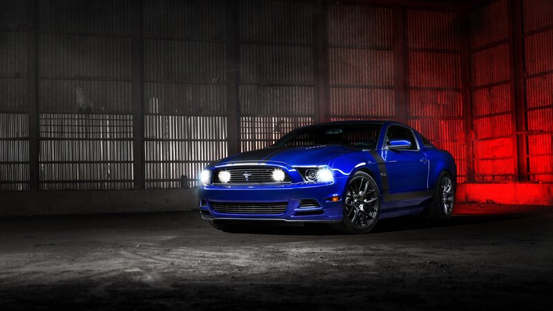 Blue Ford Mustang — Dramatic, Night, Photograph, Car, Lighting