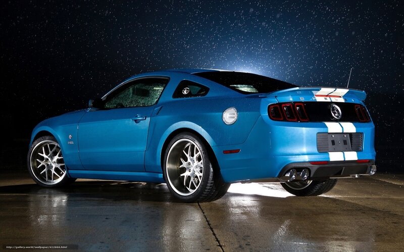 Blue Ford Mustang — Dramatic, Night, Photograph, Car, Rain