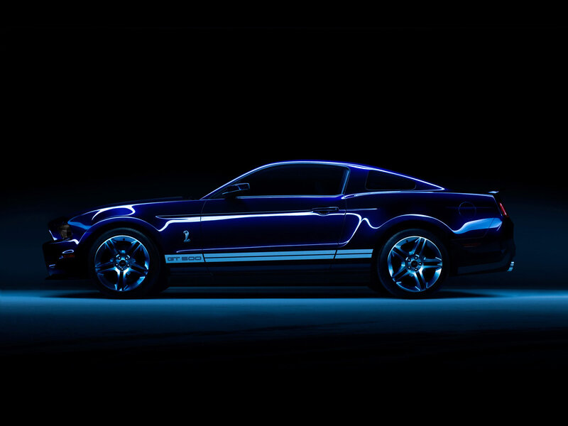 Blue Ford Mustang — Dramatic, Night, Photograph, Car