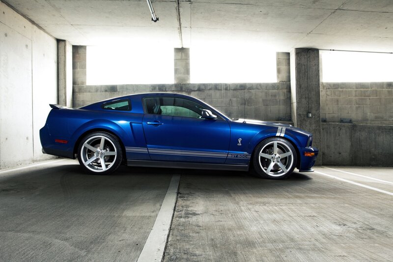 Blue Ford Mustang — Dramatic, Photograph, Car, Parking Garage, Concrete