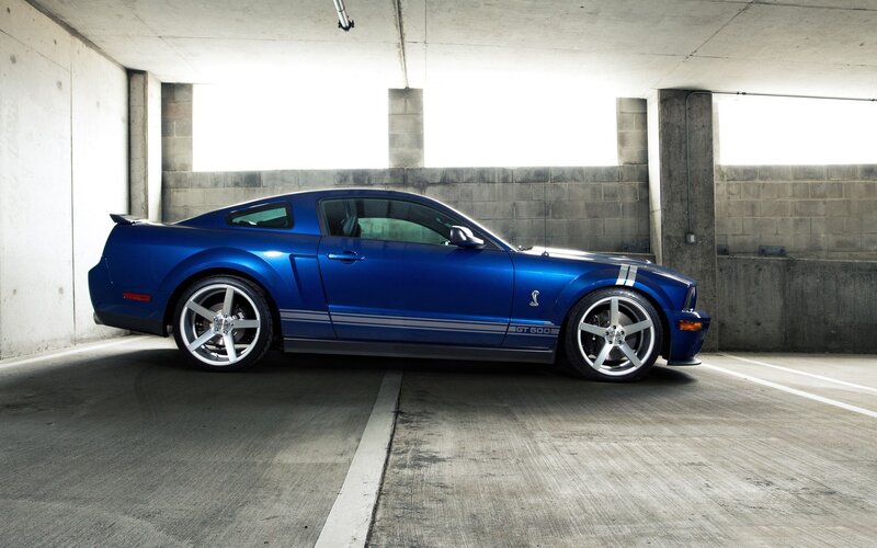 Blue Ford Mustang — Dramatic, Photograph, Car, Parking Garage