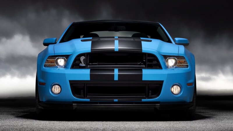 Blue Ford Mustang — Dramatic, Photograph, Car, Stripes