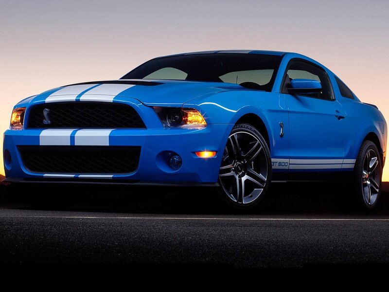 Blue Ford Mustang — Dramatic, Sunset, Photograph, Car, Road, Sky