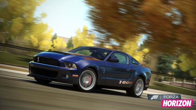Blue Ford Mustang — Dynamic, Autumn, 3d Render