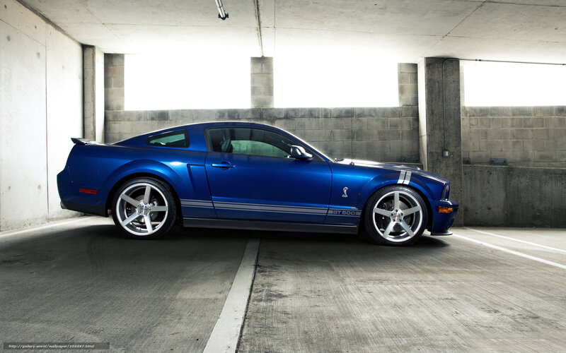 Blue Ford Mustang GT parked