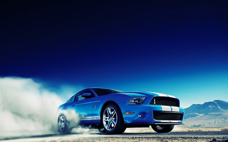 Blue Ford Mustang GT500 drift