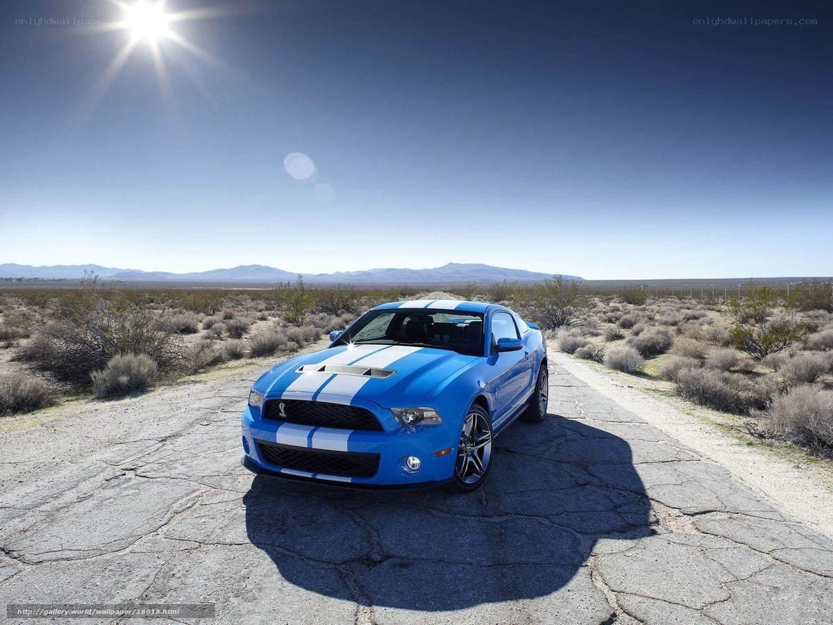 Blue Ford Mustang in desert