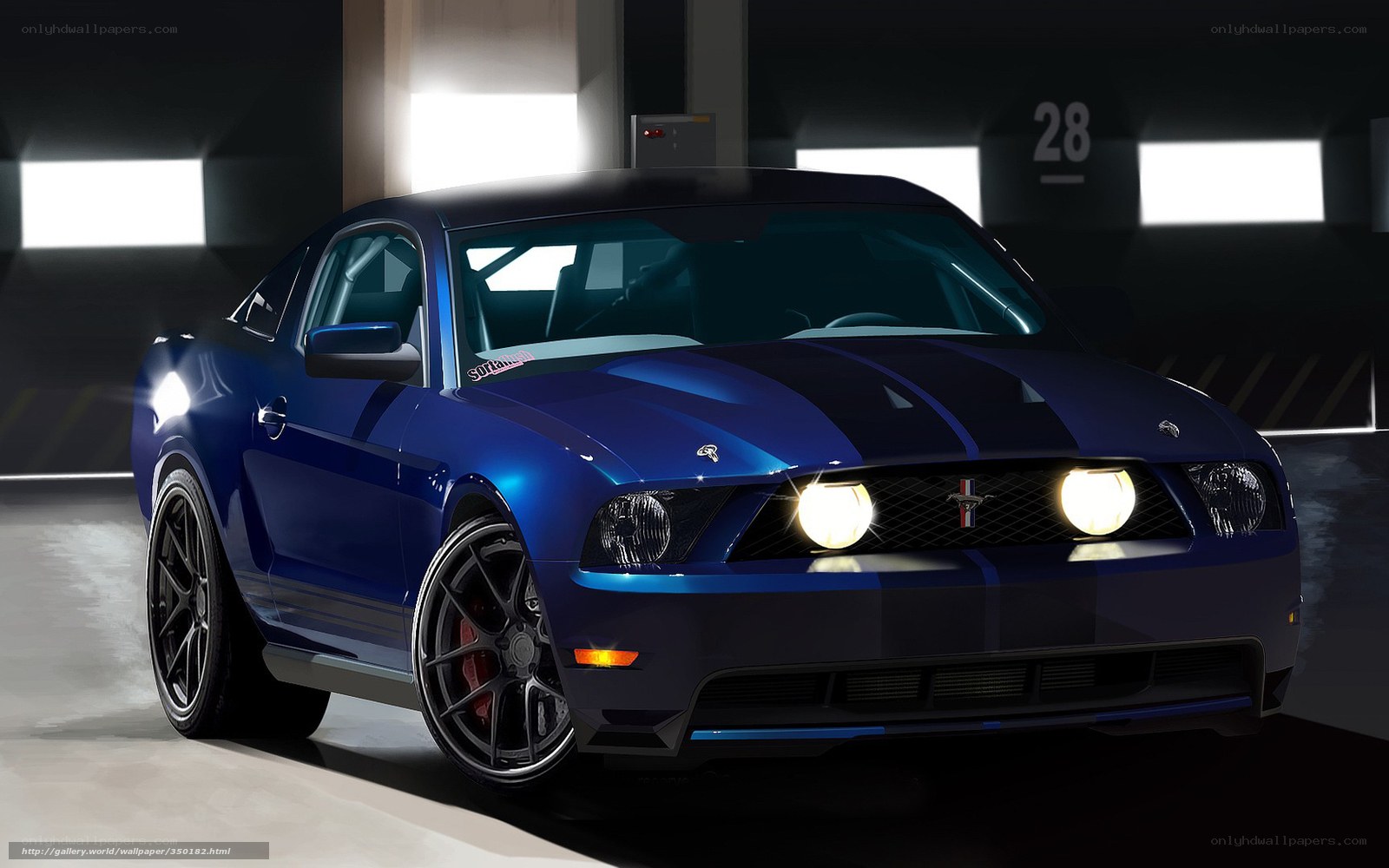 Blue Ford Mustang in Garage