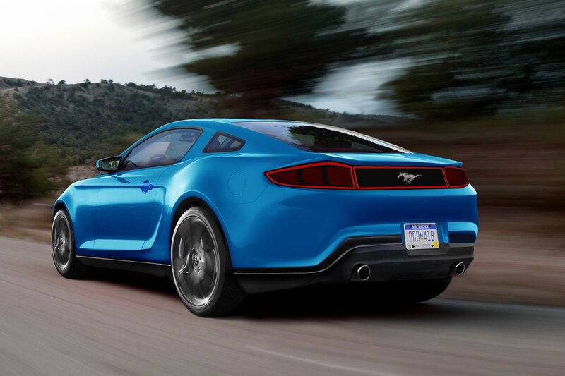 Blue Ford Mustang in motion