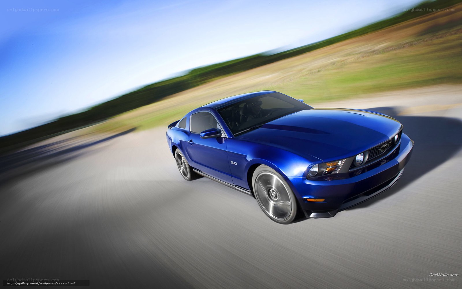 Blue Ford Mustang in motion