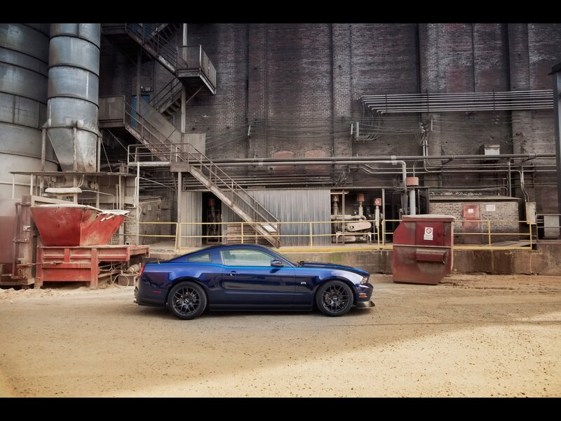 Blue Ford Mustang — Industrial, Afternoon, Photograph, Industrial Building