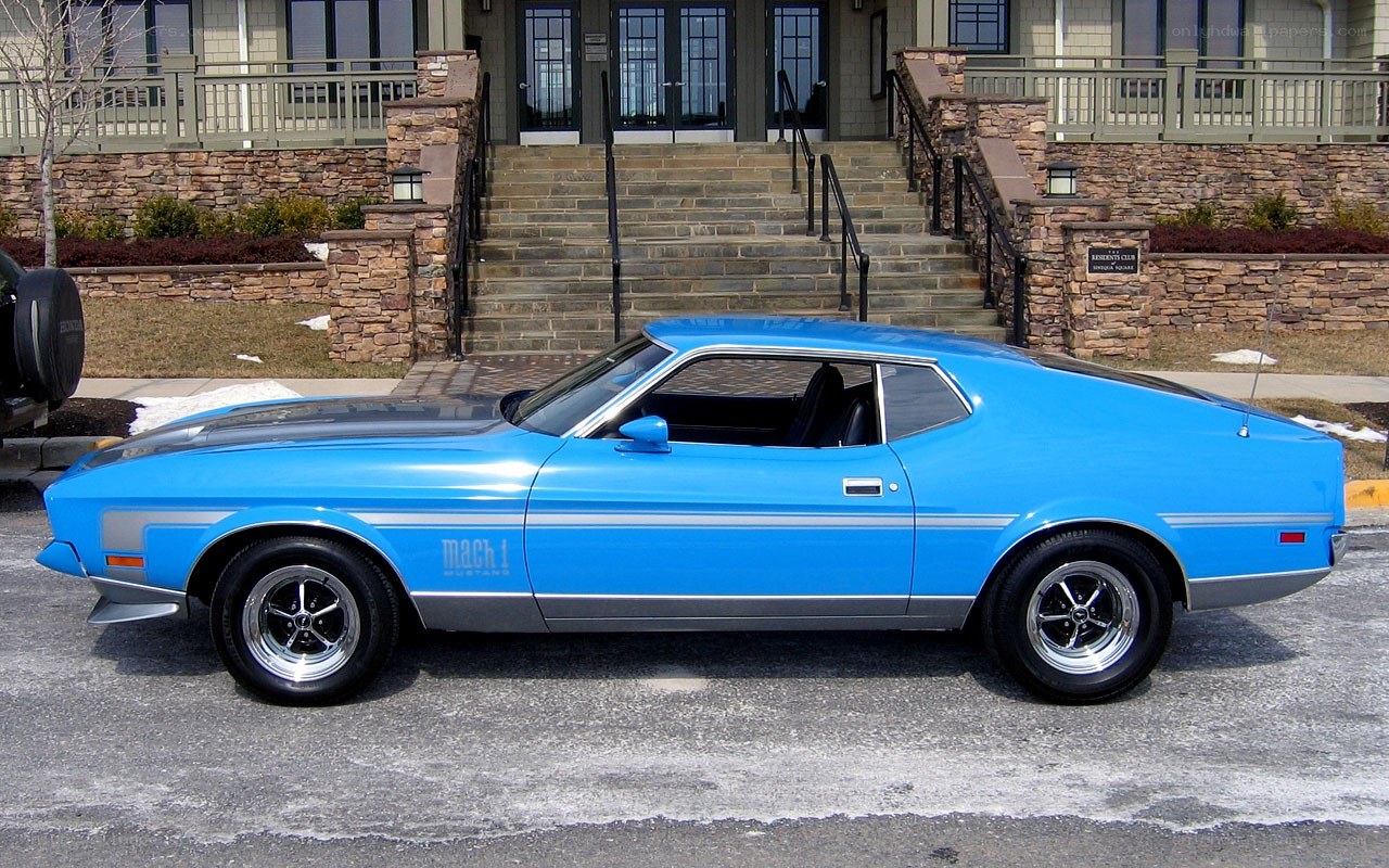 Blue Ford Mustang Mach 1