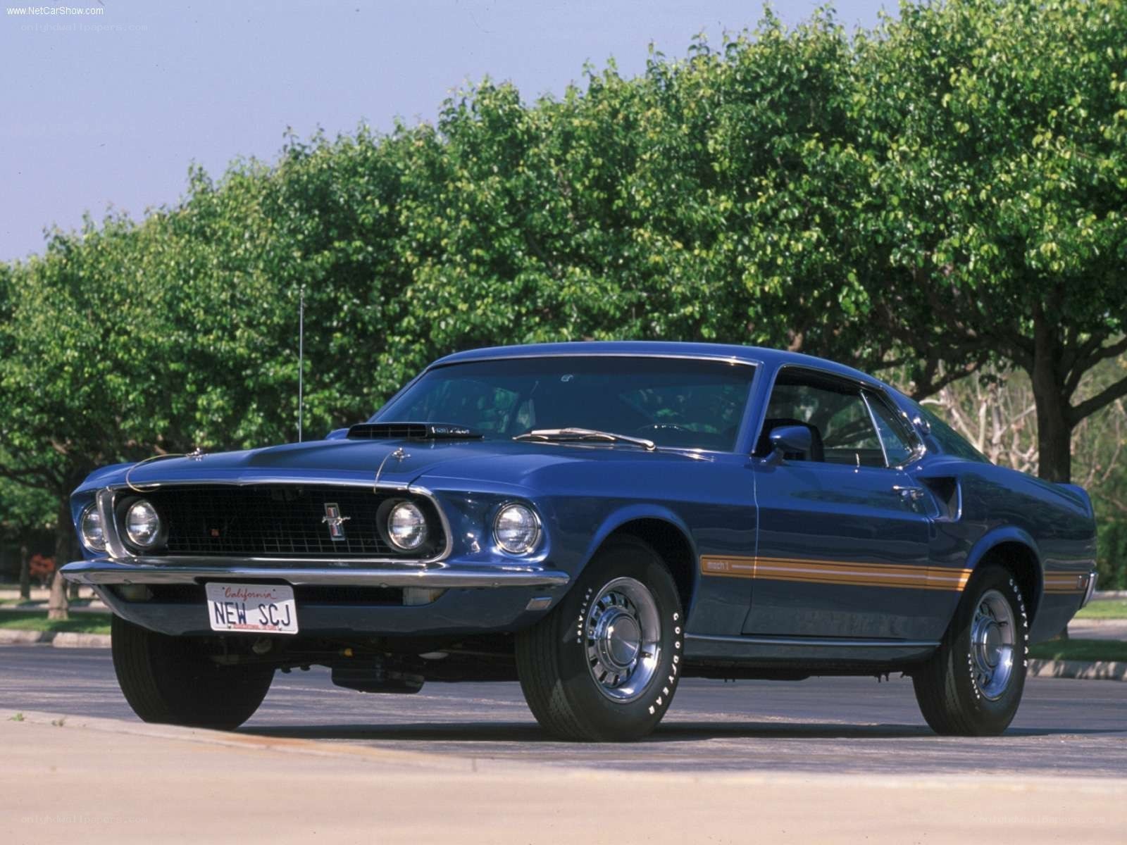 Blue Ford Mustang Mach 1