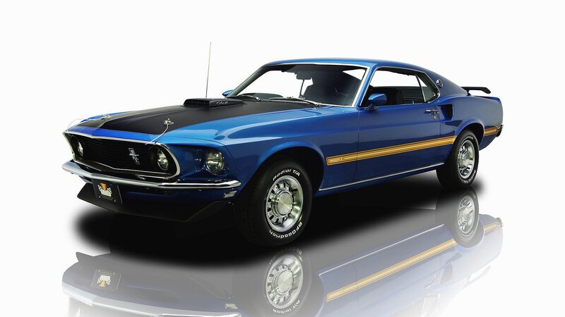 Blue Ford Mustang Mach 1