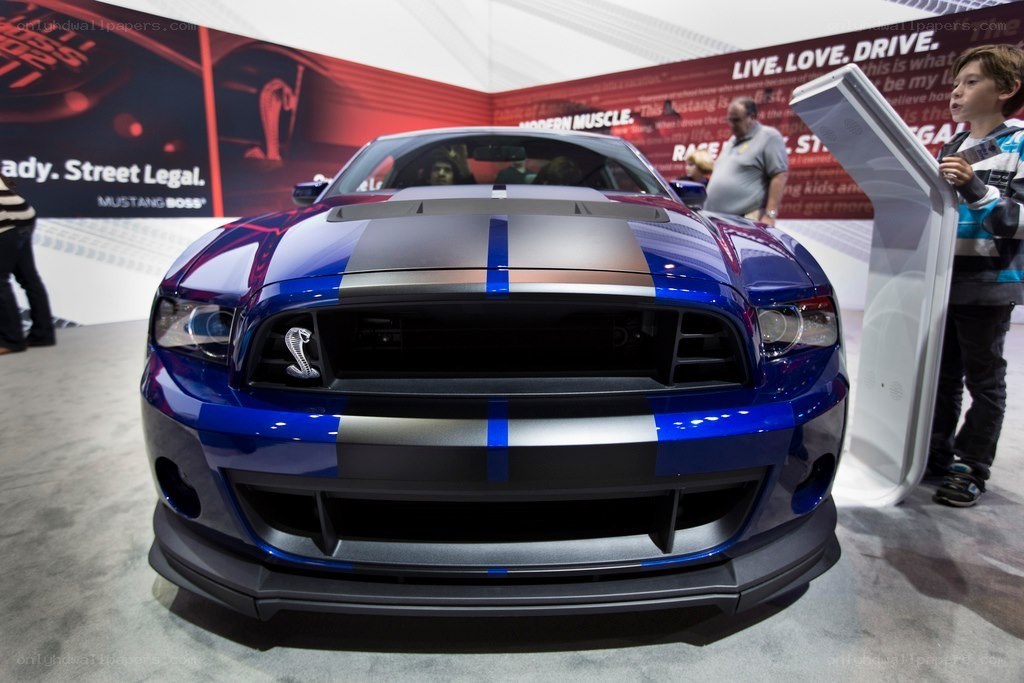 Blue Ford Mustang on display