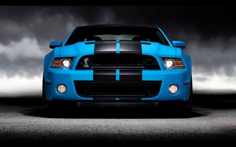 Blue Ford Mustang Shelby — Dramatic, Photograph, Car, Stripes