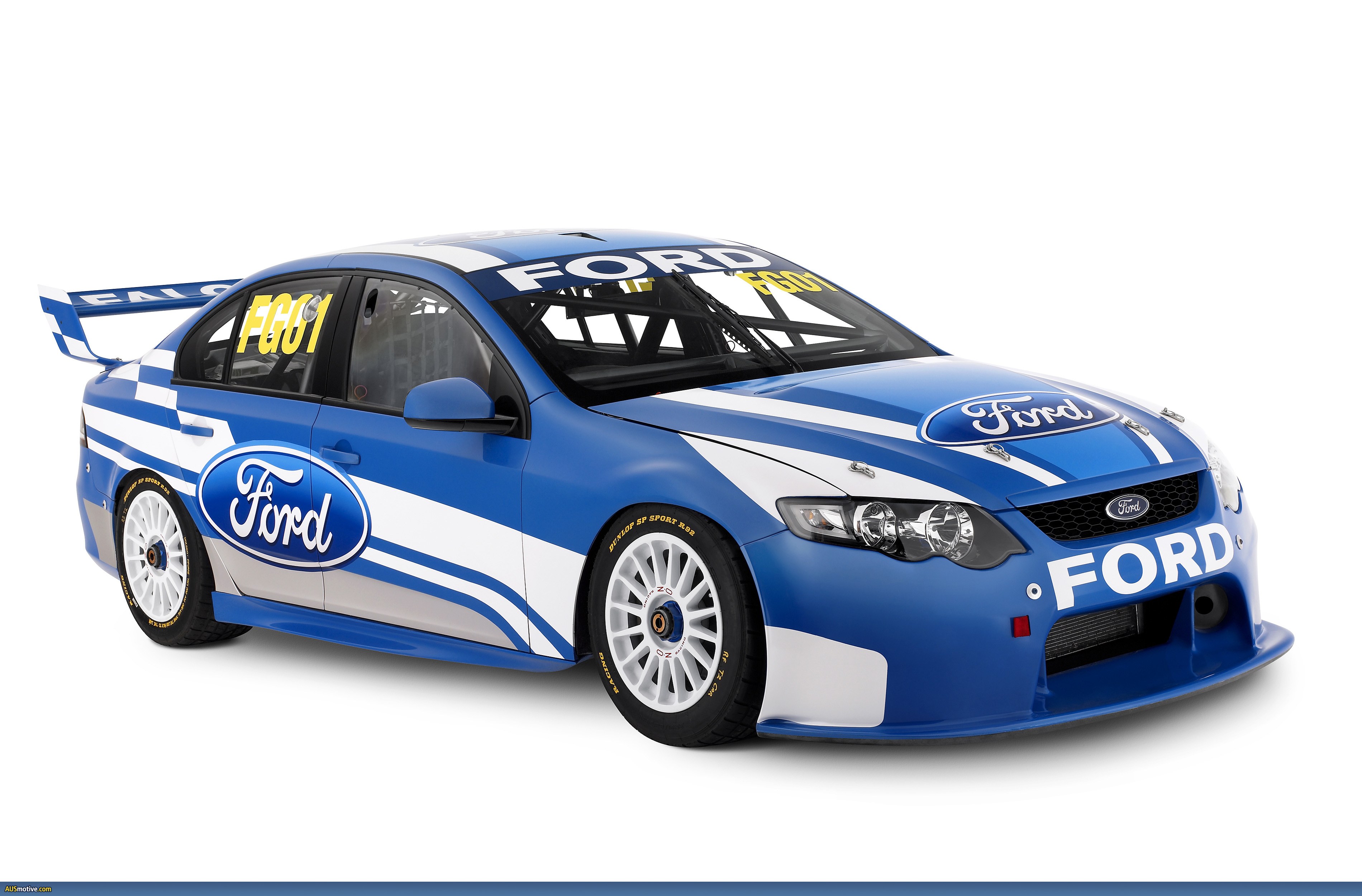 blue Ford race car