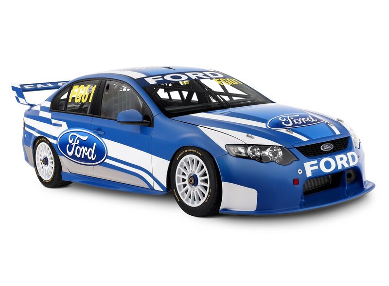 blue Ford race car
