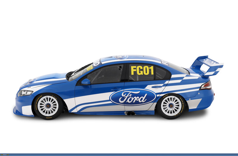 blue Ford racing car