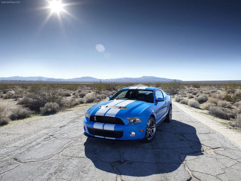 Blue Ford Shelby Mustang in desert