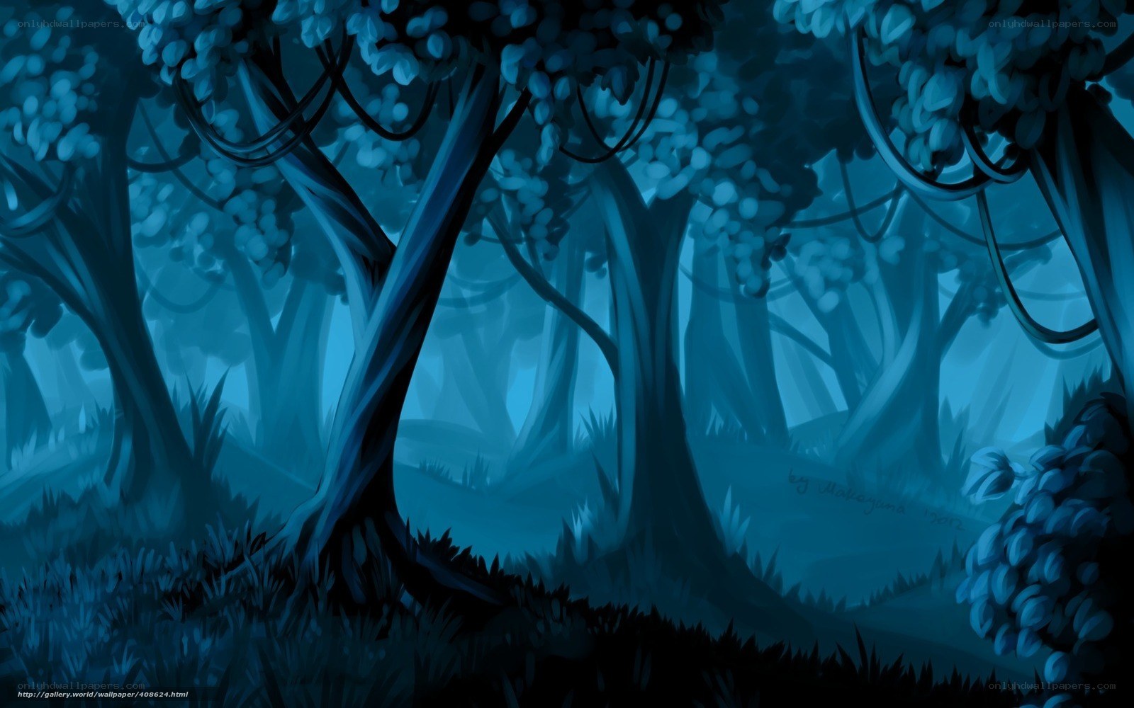 Blue forest at night