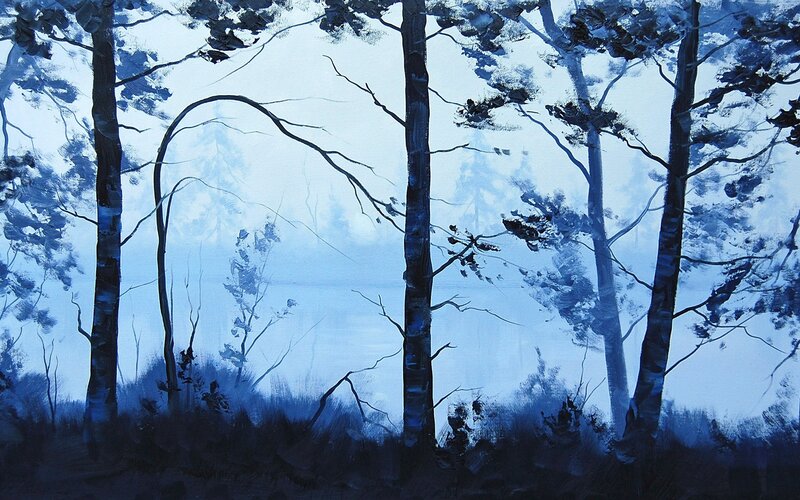 Blue forest landscape painting