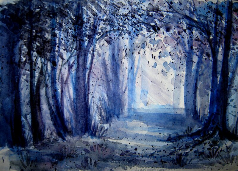 Blue Forest Watercolor
