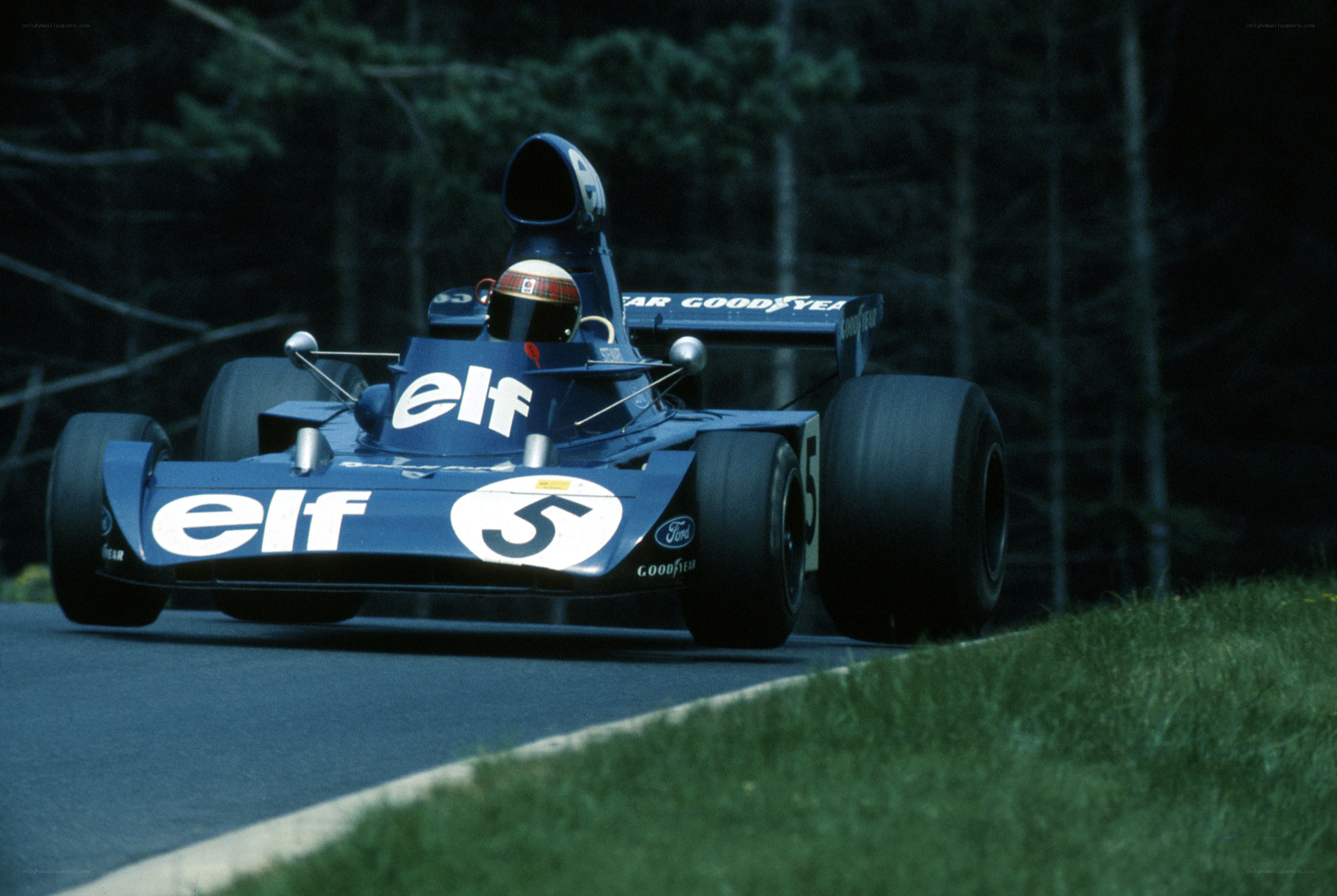 Blue Formula One car on track
