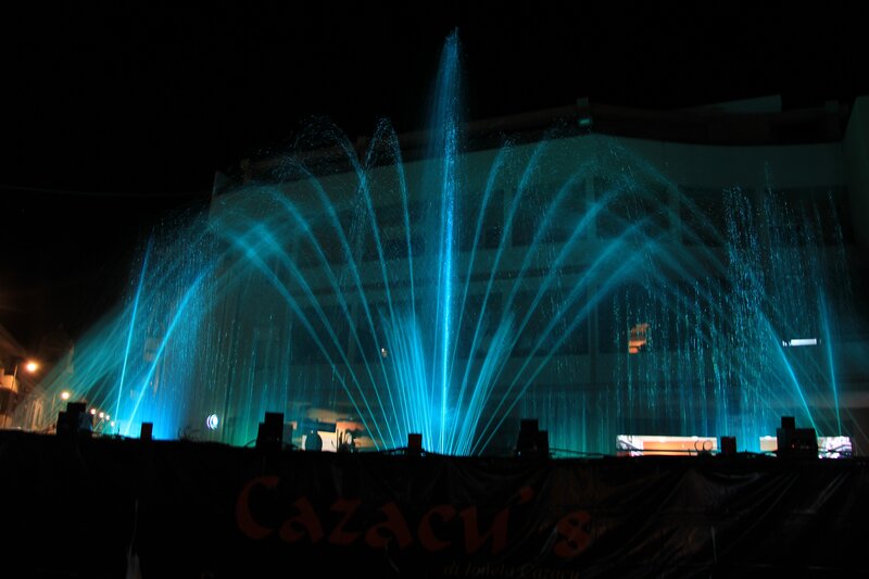 Blue fountain at night