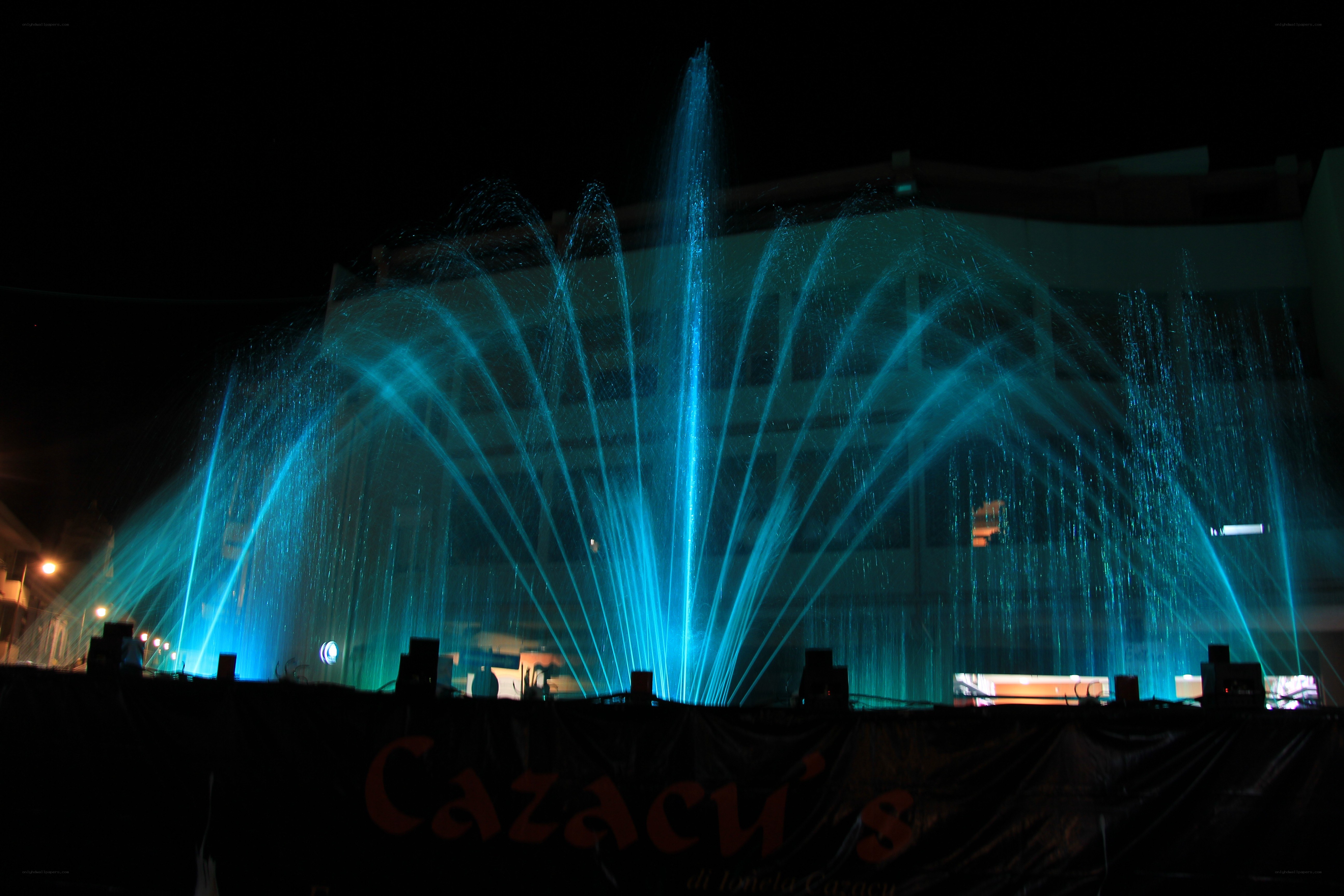 Blue fountain at night