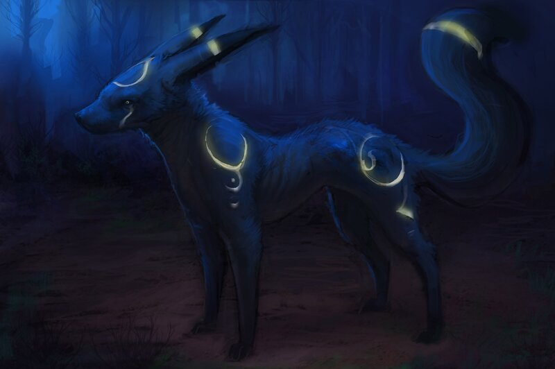 blue fox with glowing markings