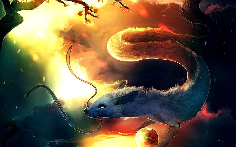 Blue Fox with Long Tail