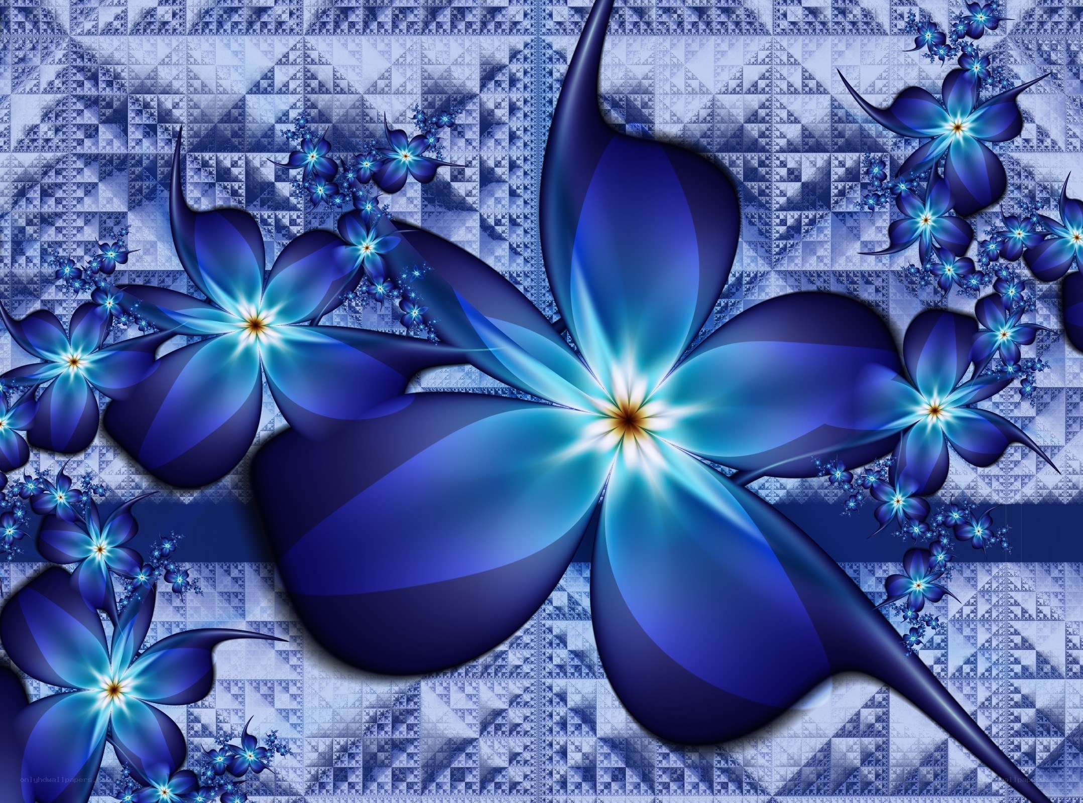 Blue fractal floral pattern