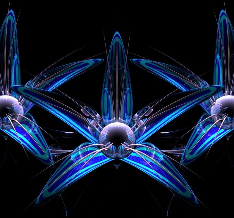 Blue Fractal Flower — Dramatic, Digital Art