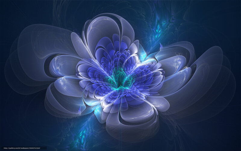 Blue Fractal Flower — Ethereal, Digital Art, Light, Dark Background