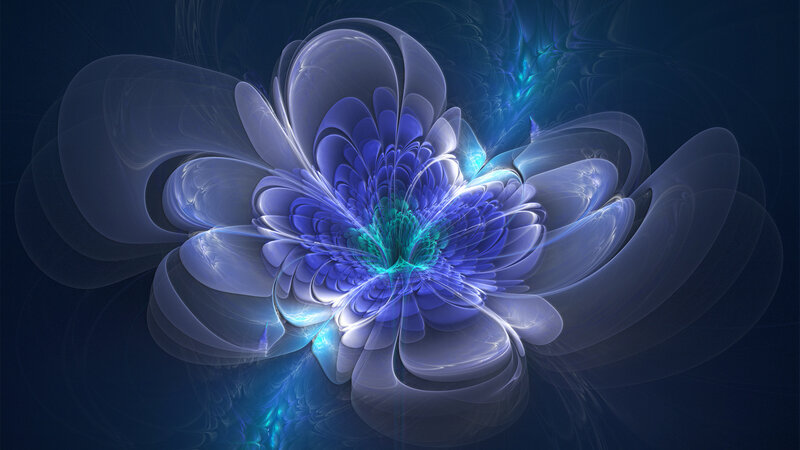 Blue Fractal Flower — Ethereal, Digital Art