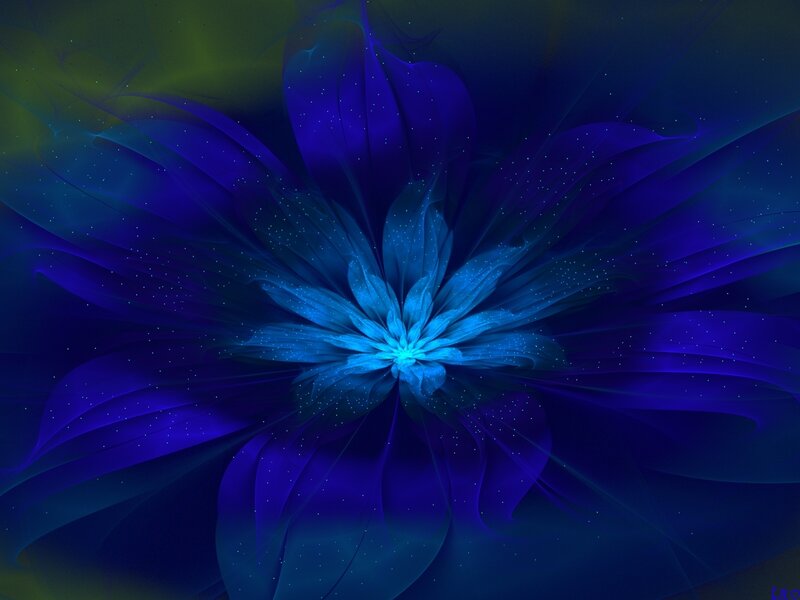 Blue Fractal Flower — Ethereal, Night, Digital Art