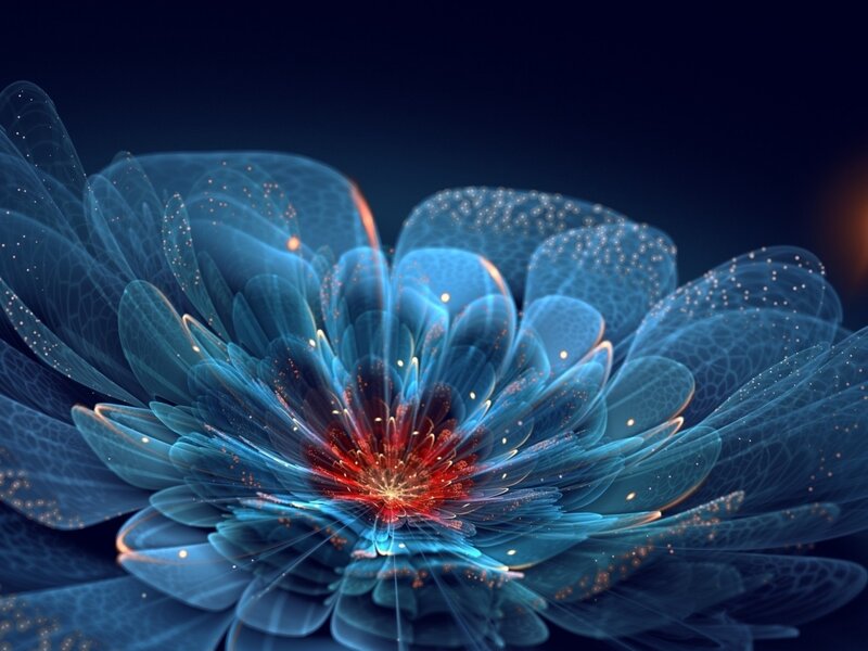 Blue Fractal Flower — Ethereal, Night