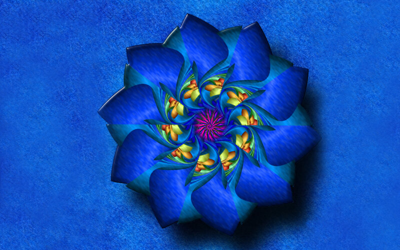 Blue Fractal Flower — Hypnotic, Digital Art, Center